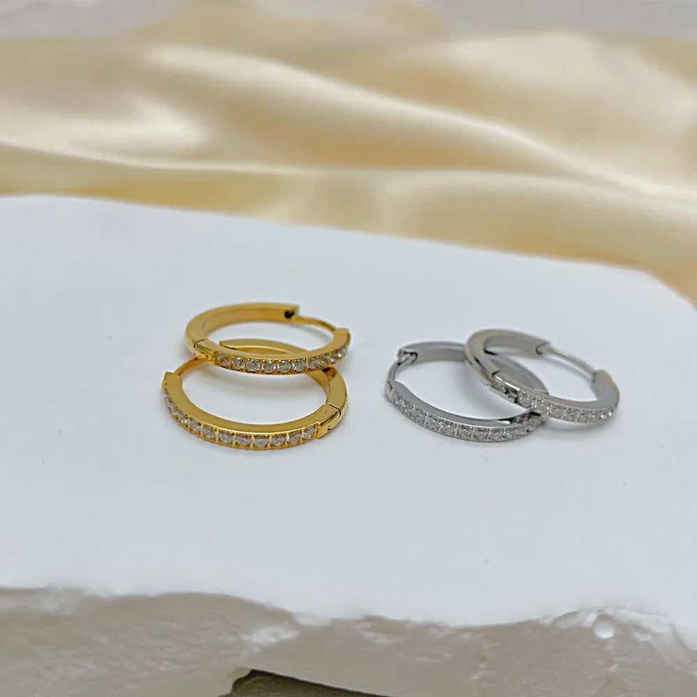 Oufer Stainless Steel Hand Polish CZ Hoop Earring  For Women Party Daily Gift