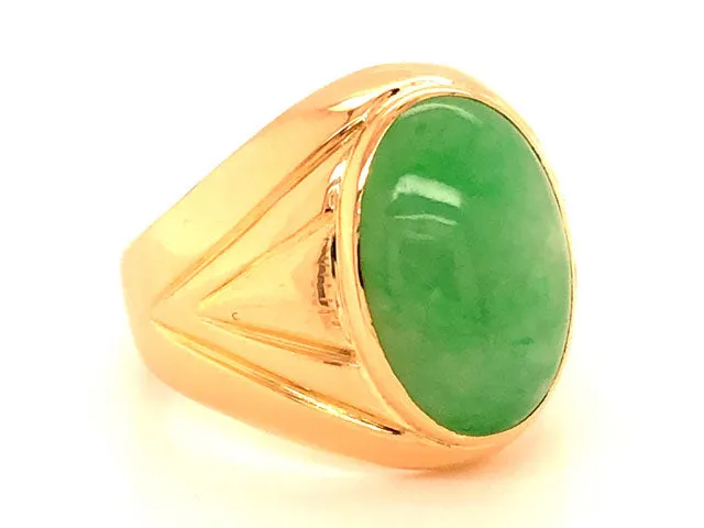 Oval Cabochon Green Jade Mens Pinky Ring -14k Yellow Gold