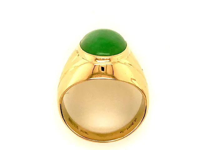 Oval Cabochon Green Jade Mens Pinky Ring -14k Yellow Gold