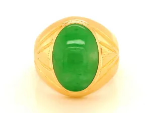 Oval Cabochon Green Jade Mens Pinky Ring -14k Yellow Gold
