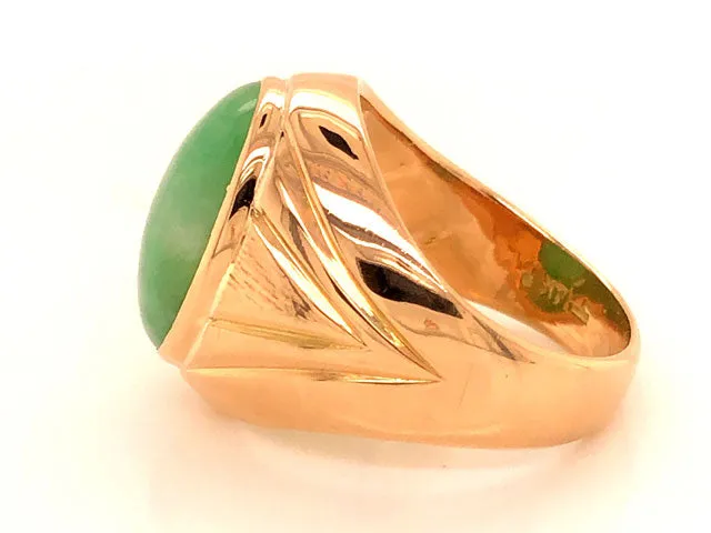 Oval Cabochon Green Jade Mens Pinky Ring -14k Yellow Gold