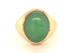Oval Green Jade Ring - 14k Yellow Gold