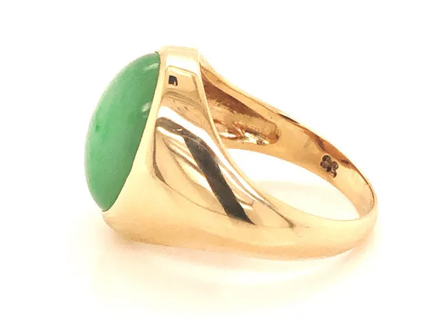 Oval Green Jade Ring - 14k Yellow Gold