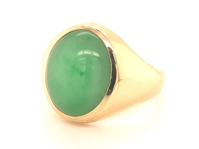 Oval Green Jade Ring - 14k Yellow Gold