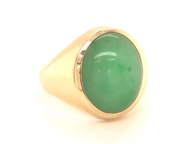 Oval Green Jade Ring - 14k Yellow Gold