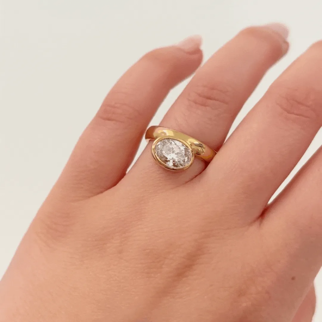Oval Wide Side Set Rivet Engagement Ring