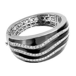 Oversized Black Crystal Rhodium Brass Bangle