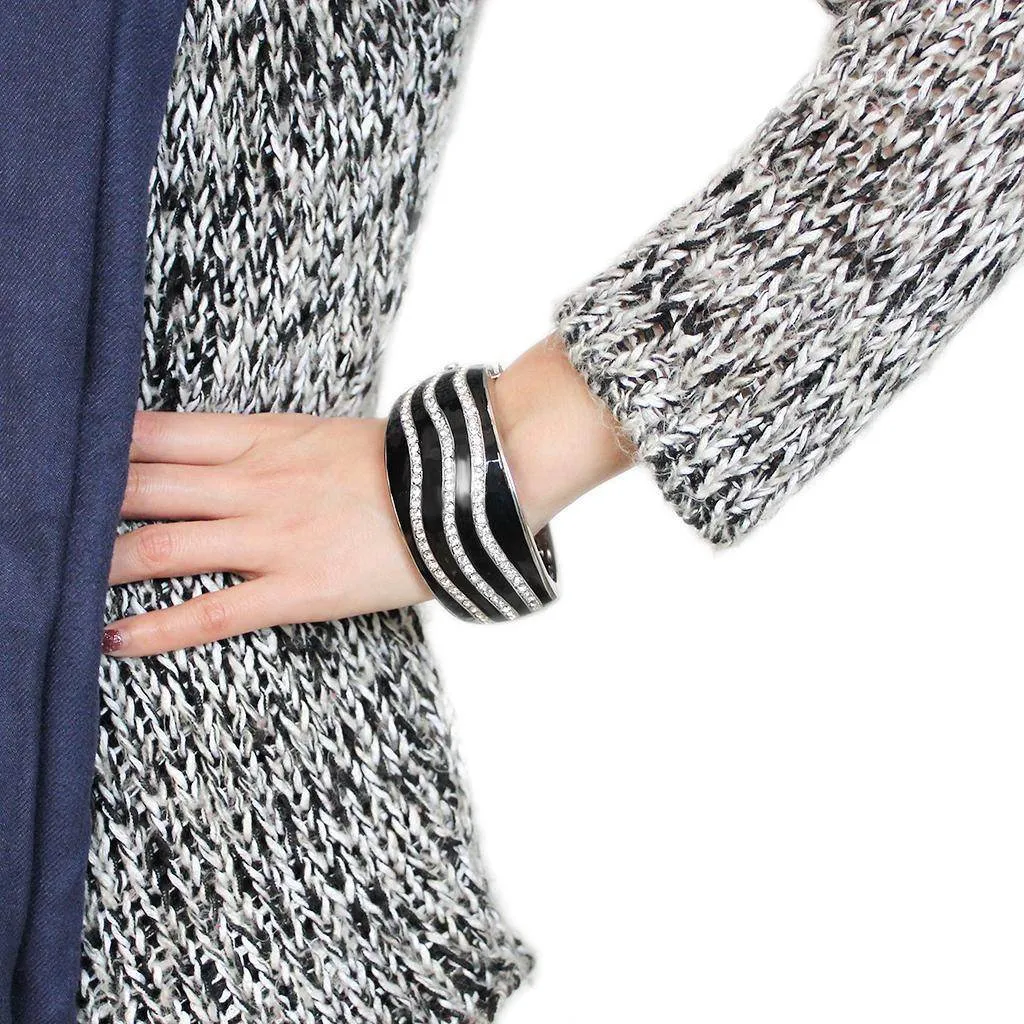 Oversized Black Crystal Rhodium Brass Bangle