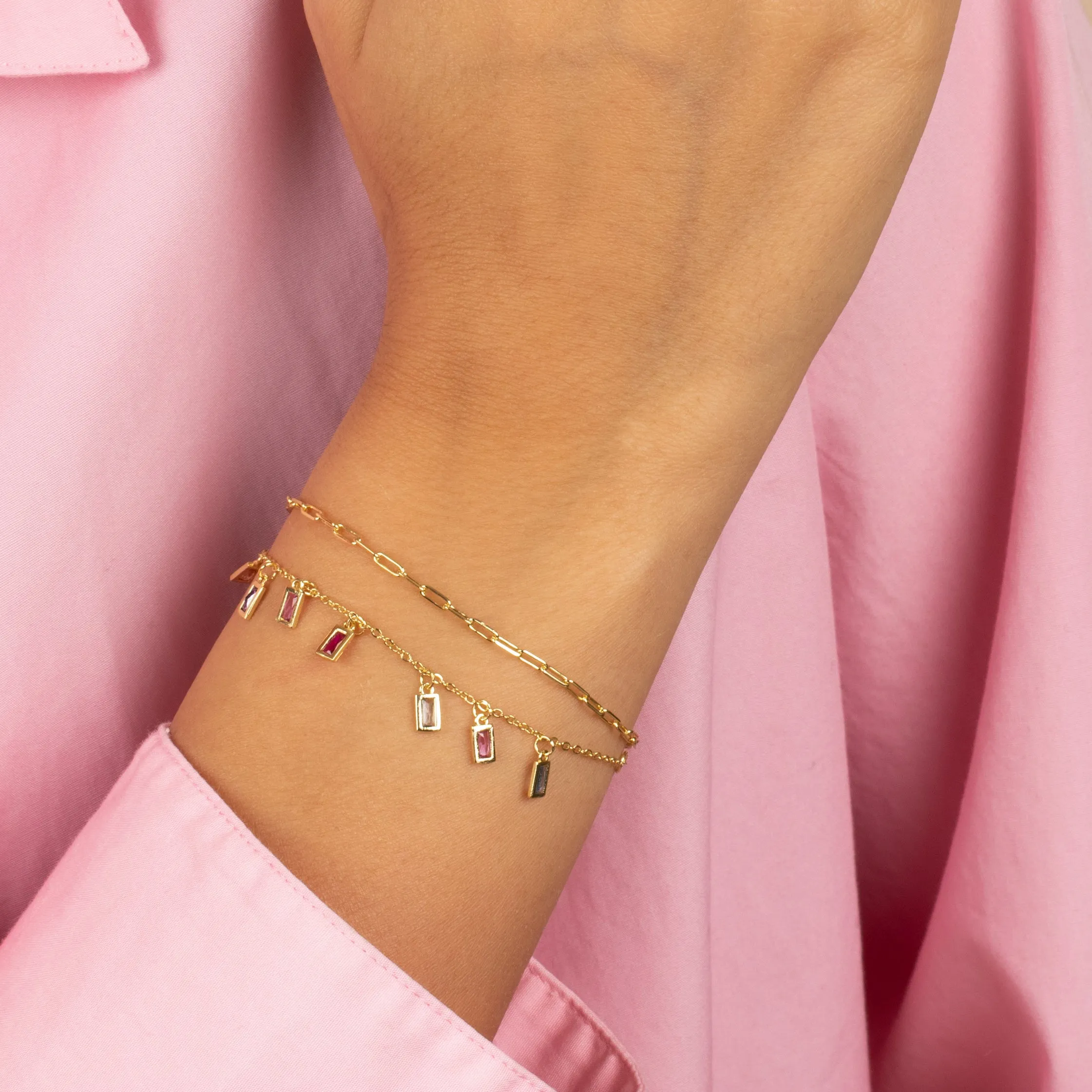 Pastel Colored Dangling Baguette Bracelet