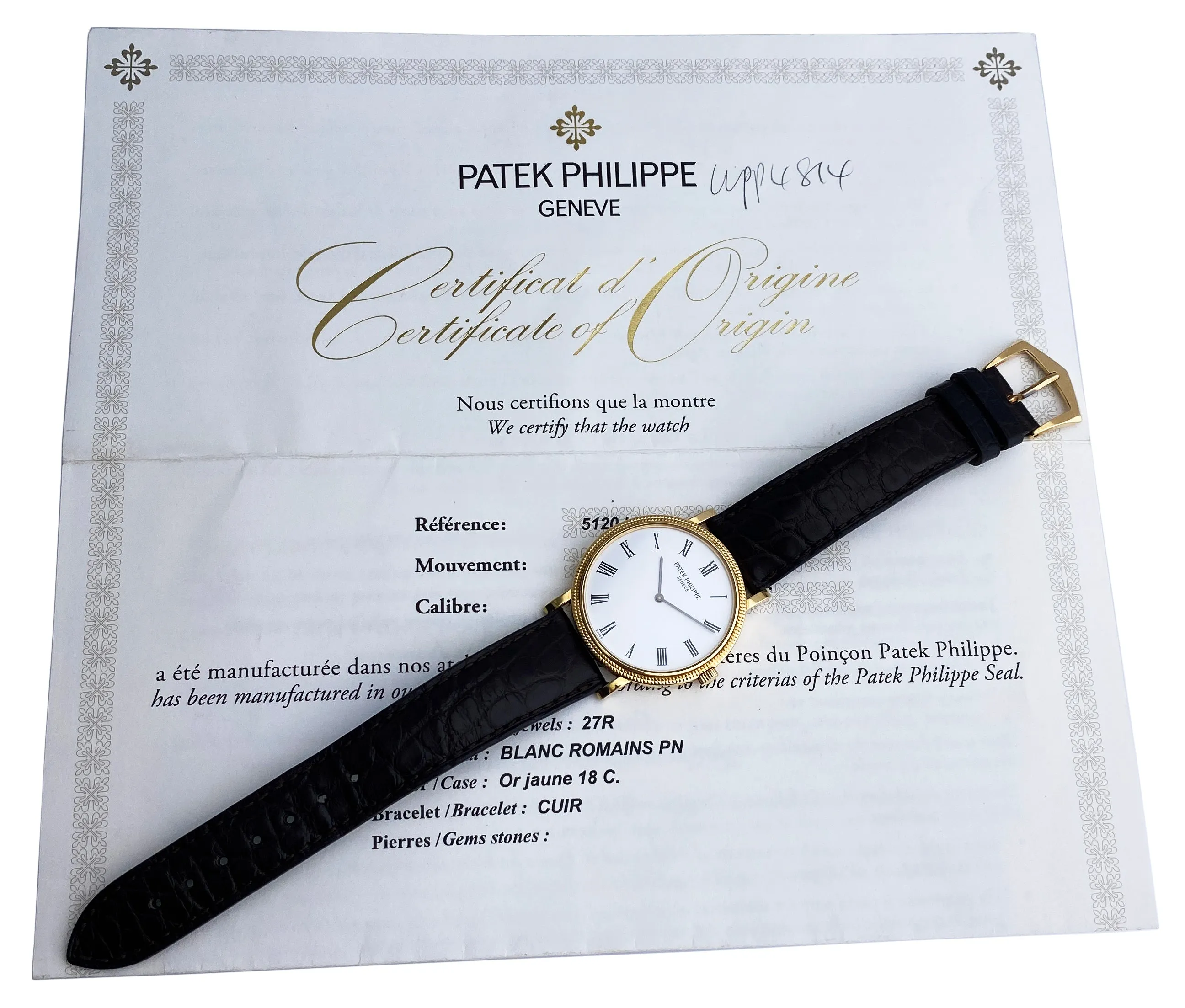 Patek Philippe Calatrava  5120J 18K Yellow Gold Mens Watch Box Papers