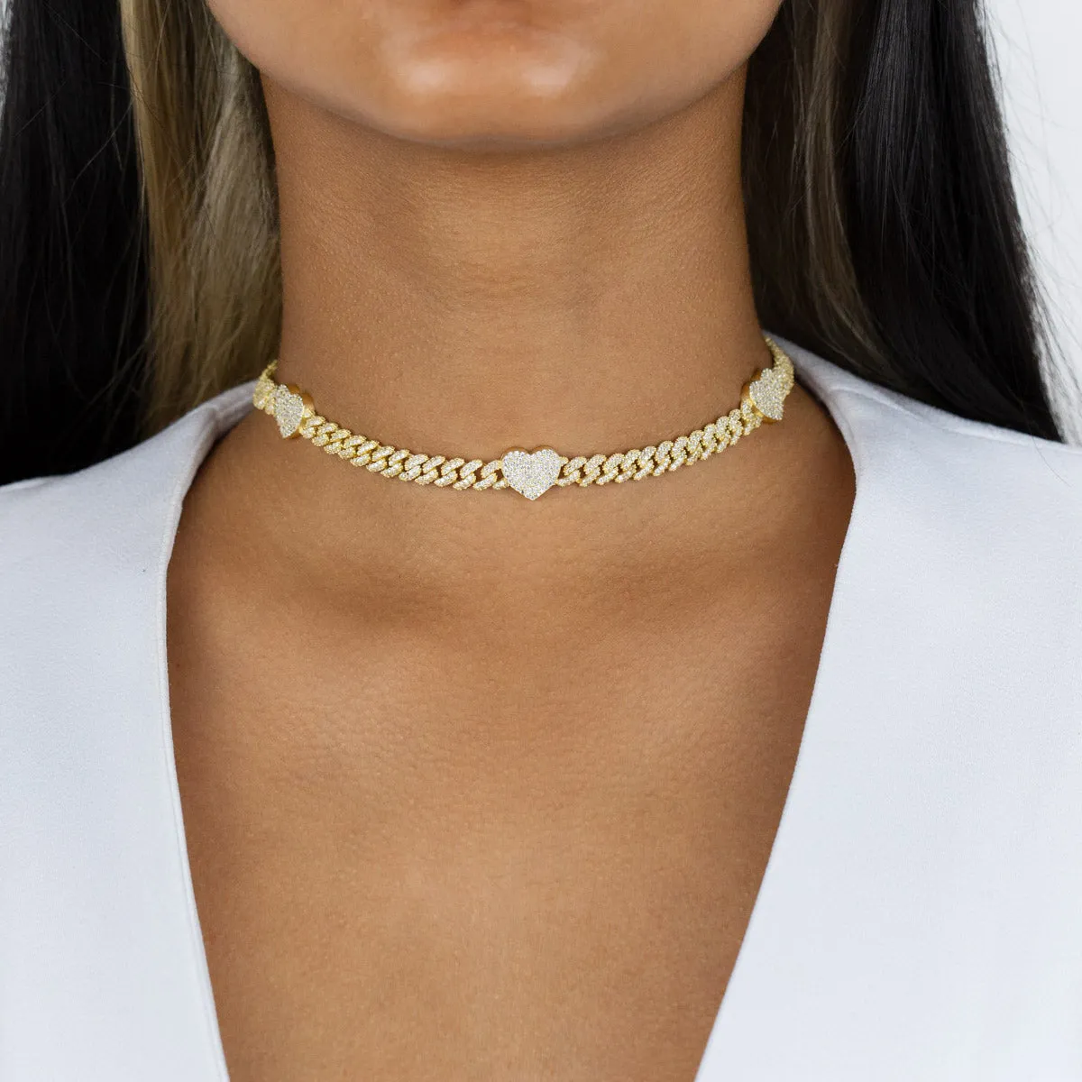 Pavé Heart Chain Link Choker