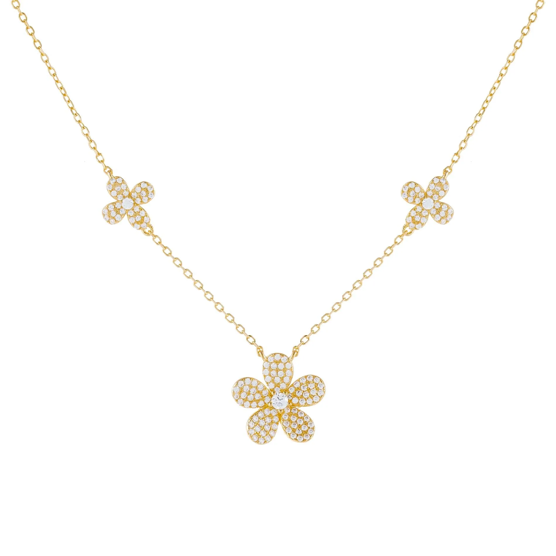 Pavé Triple Flower Necklace