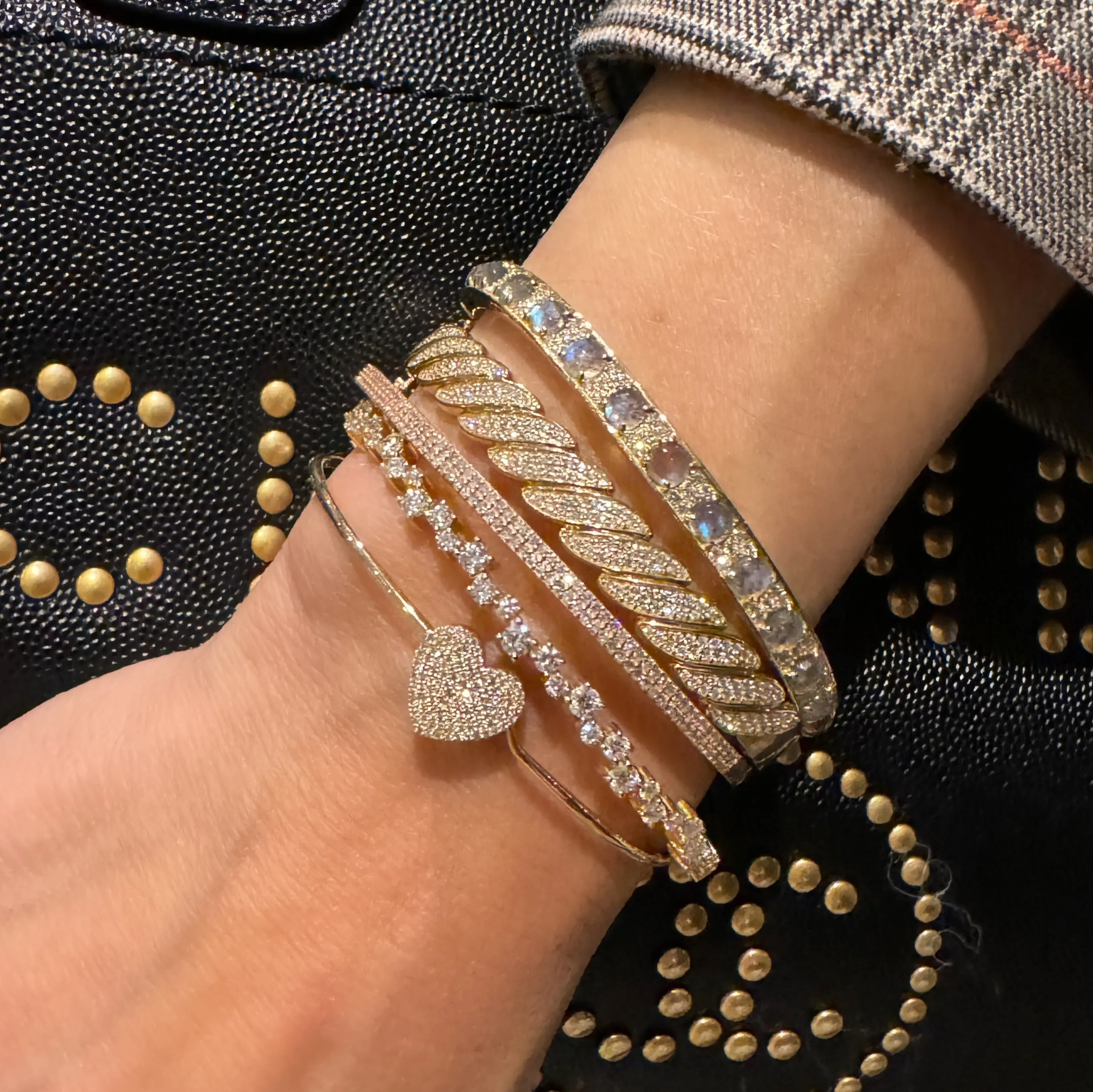 Pave Diamond Heart Bangle with Hidden Hook Clasp