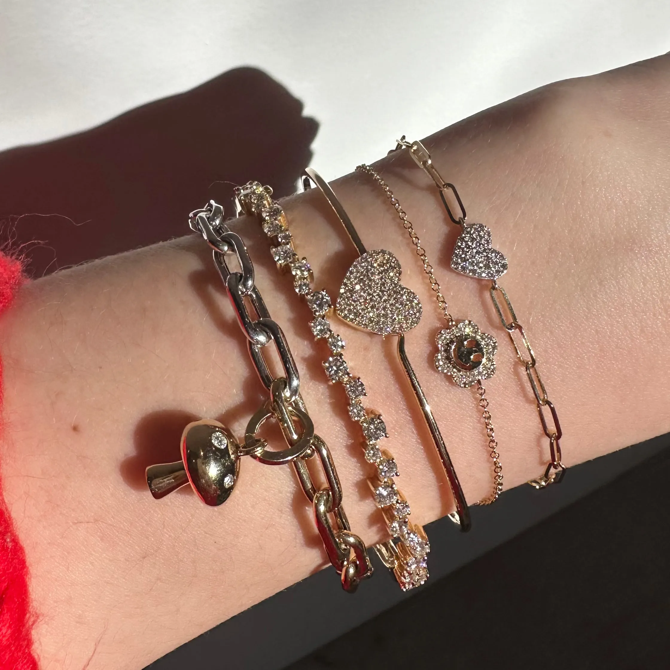 Pave Diamond Heart Bangle with Hidden Hook Clasp