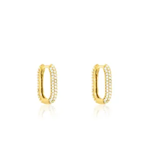 Pave Paperclip Hoop Earrings - Gold White - Long