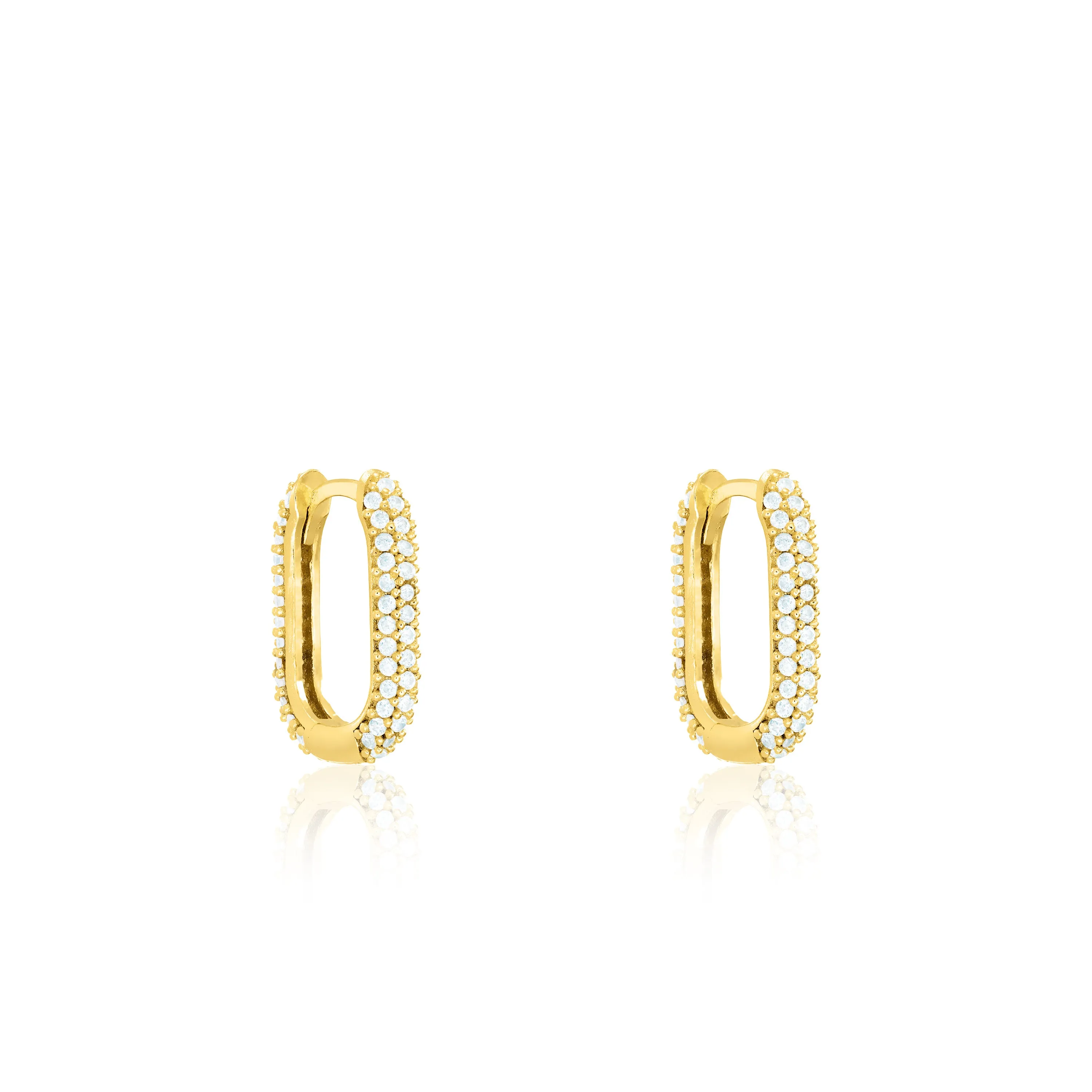 Pave Paperclip Hoop Earrings - Gold White - Long