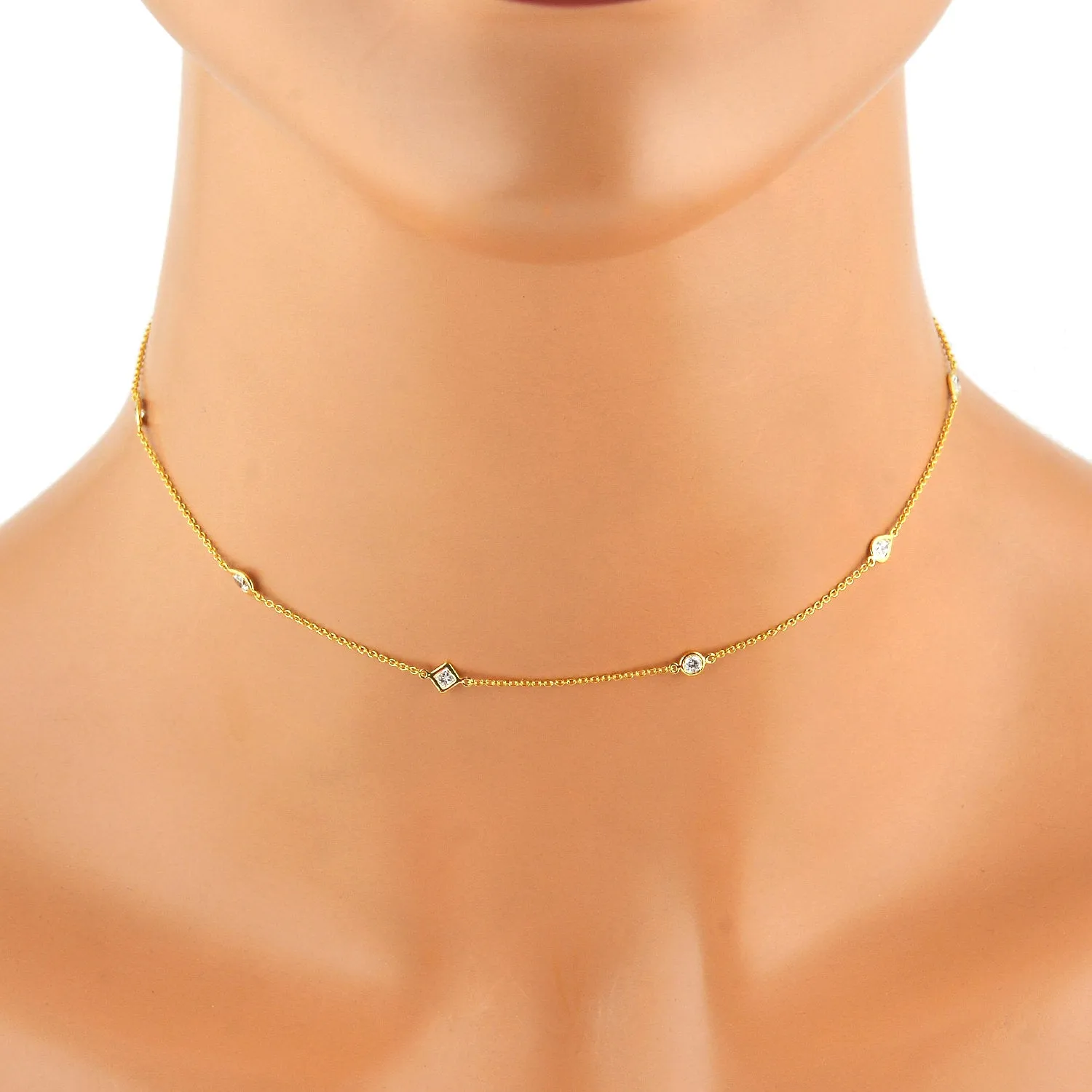 Pear Cut Diamond 14K Yellow Gold Dainty Choker Necklace On Sale