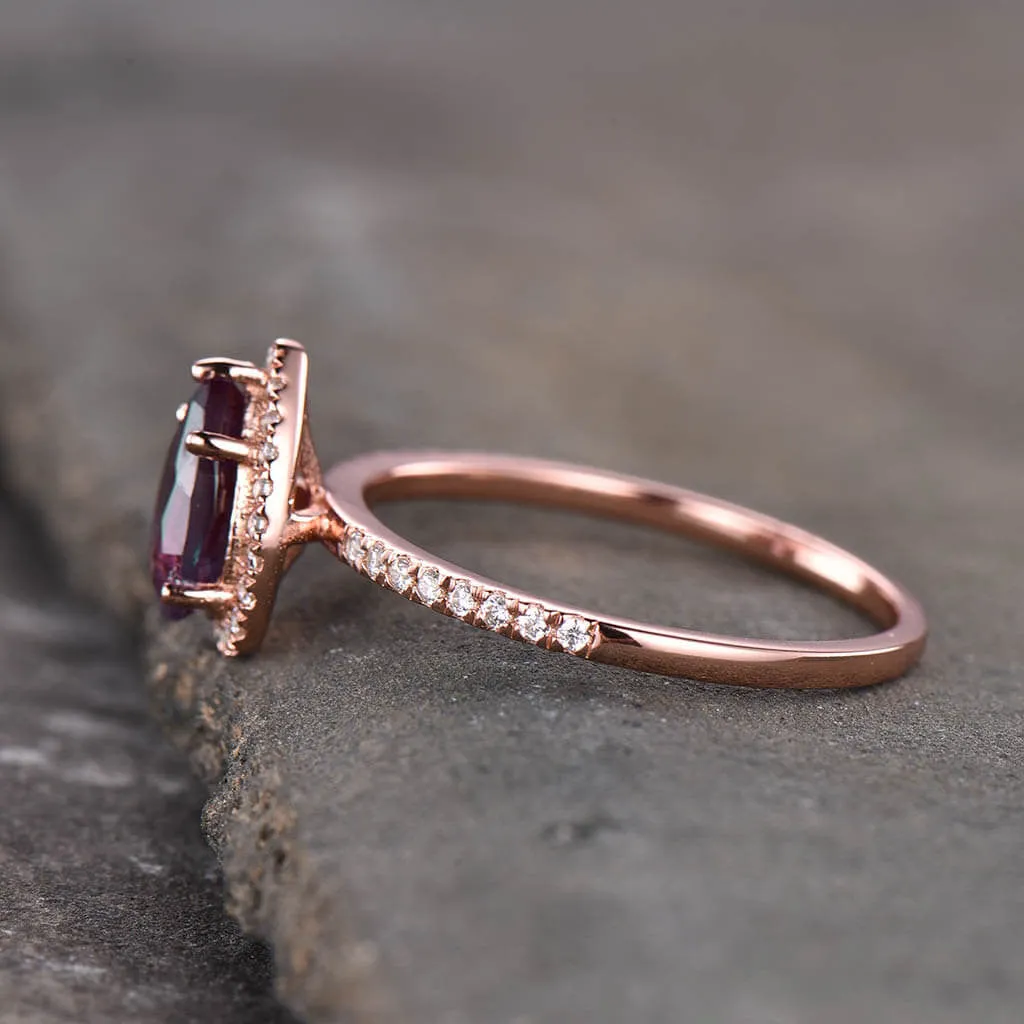 Pear Shaped Alexandrite Halo Diamond Engagement Ring 5x8mm