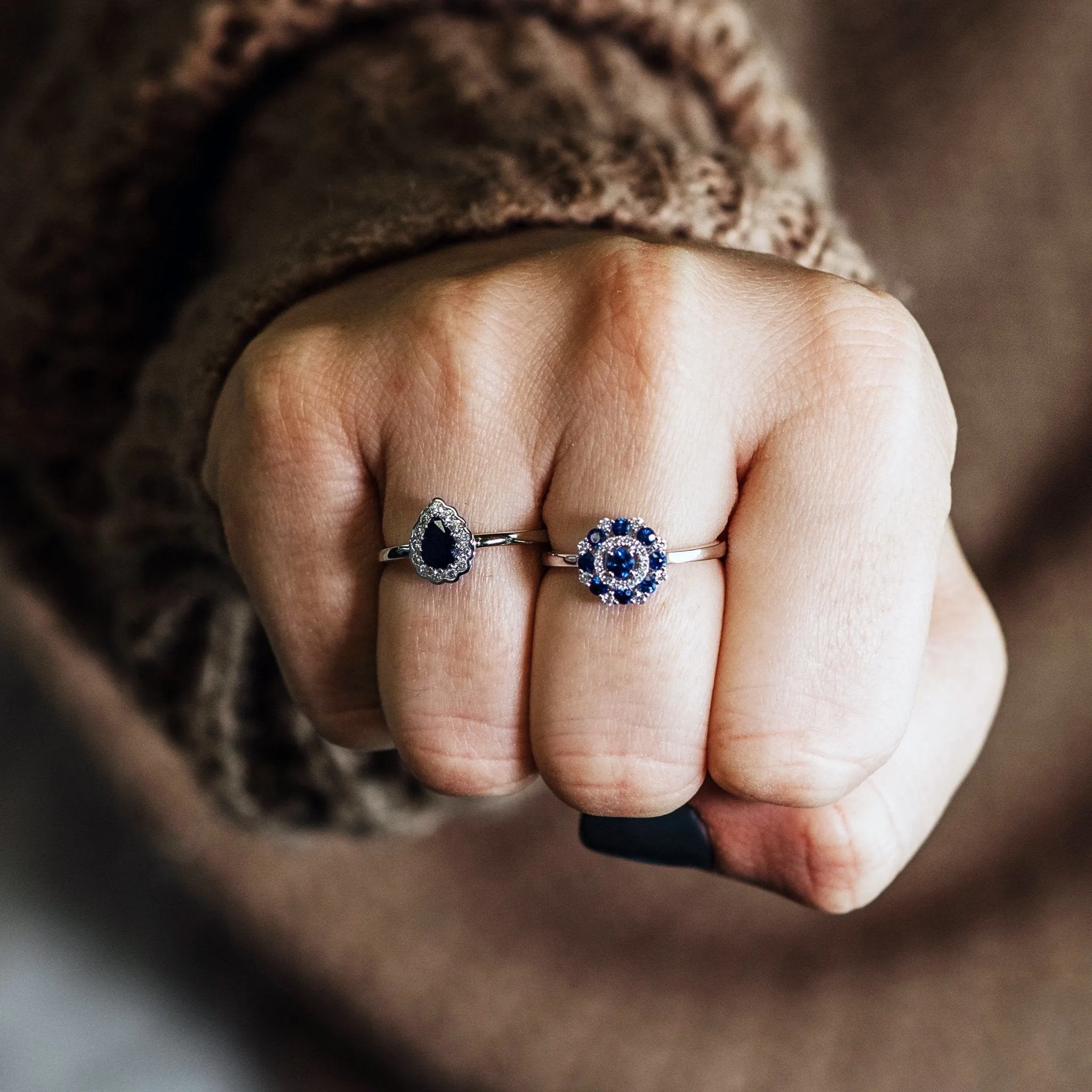 Pear-Shaped Blue Sapphire and Diamond Halo Ring
