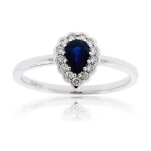 Pear-Shaped Blue Sapphire and Diamond Halo Ring