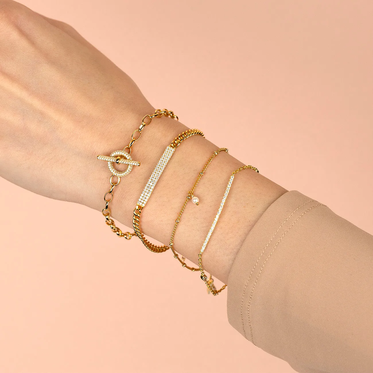 Pearl Charm X Ball Chain Bracelet