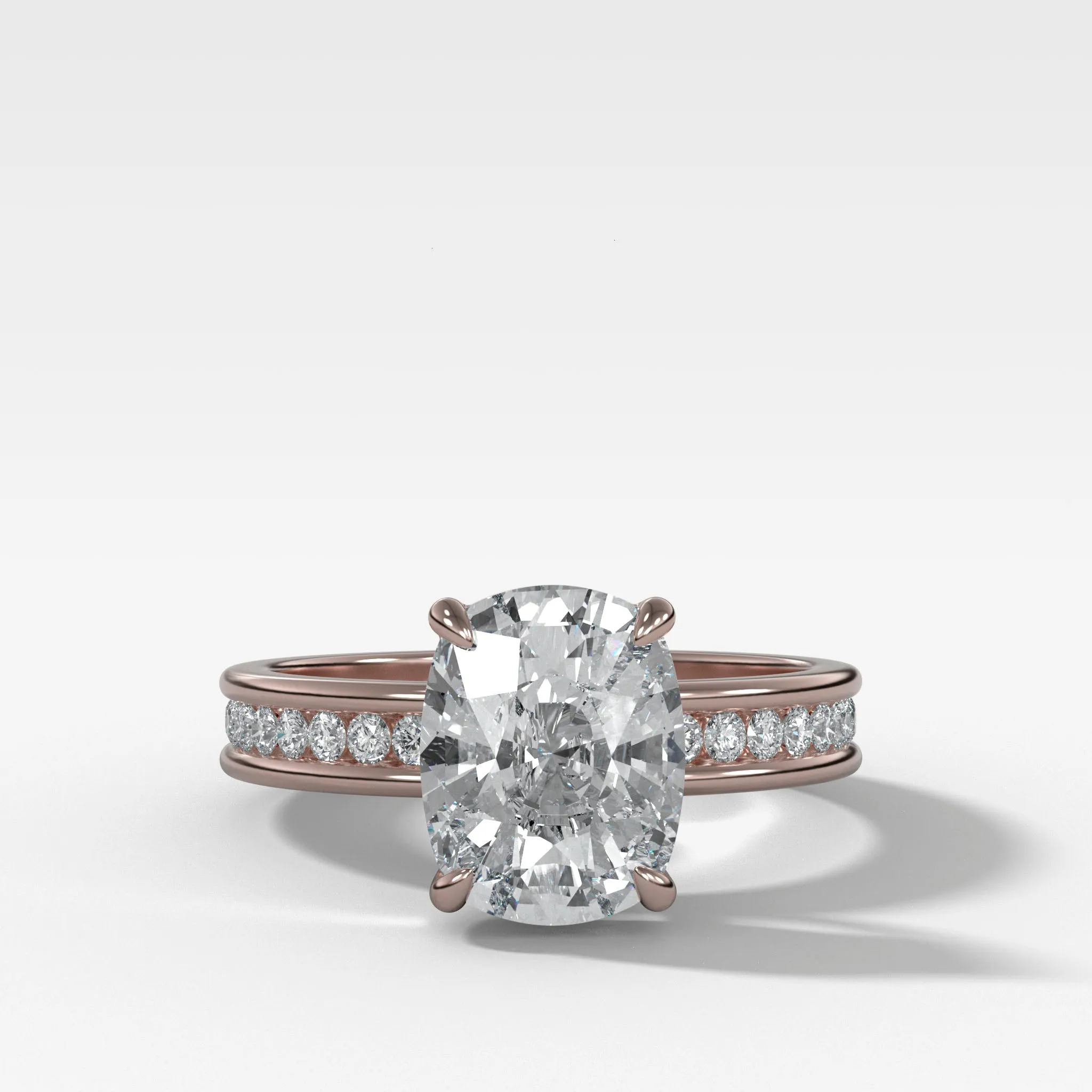 Petite Channel Set Engagement Ring with Elongated Cushion Cut Diamond