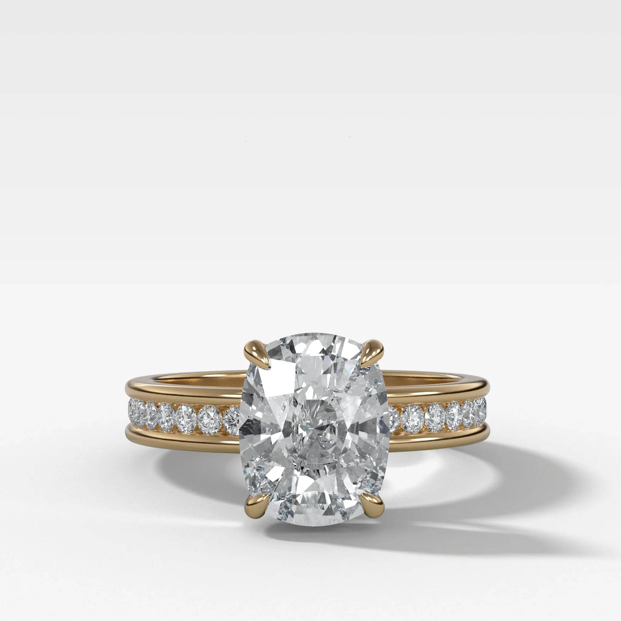 Petite Channel Set Engagement Ring with Elongated Cushion Cut Diamond