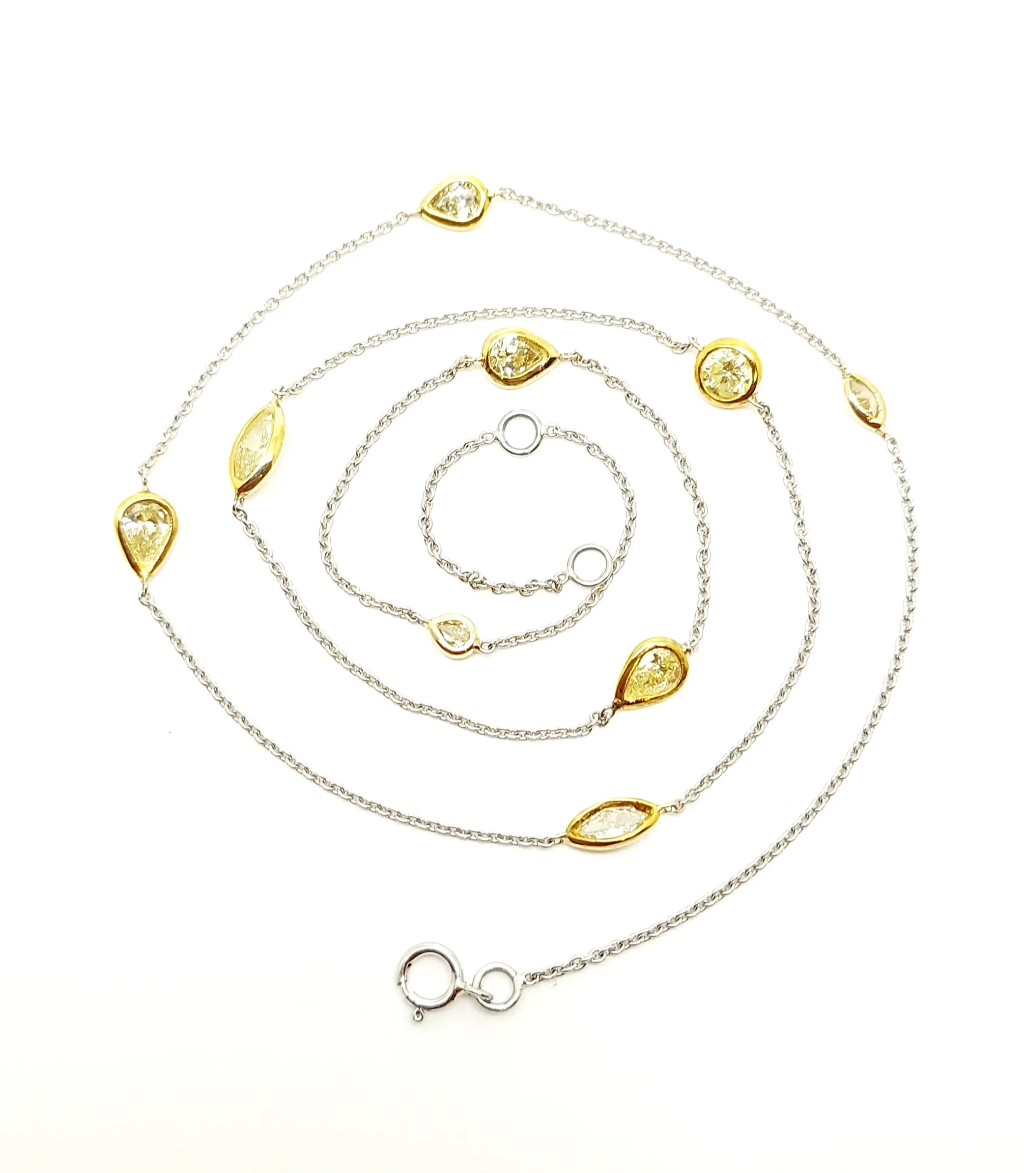 Petite Stationed Yellow Diamond Necklace In 14k Yellow & White Gold