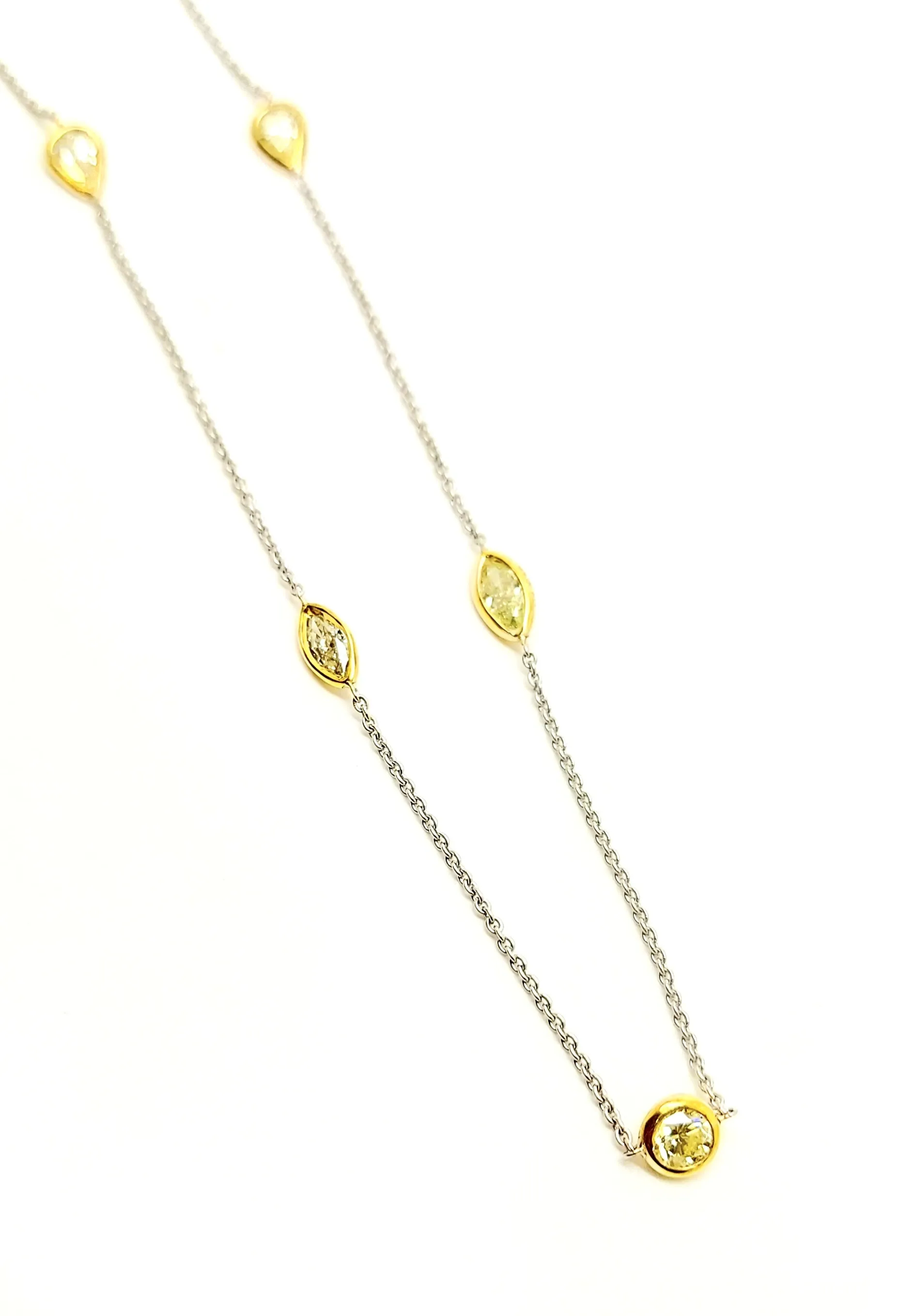 Petite Stationed Yellow Diamond Necklace In 14k Yellow & White Gold