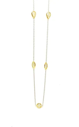 Petite Stationed Yellow Diamond Necklace In 14k Yellow & White Gold