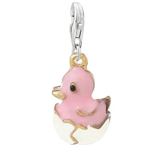 Pink Baby Duck Clip on Pendant Charm for Bracelet or Necklace