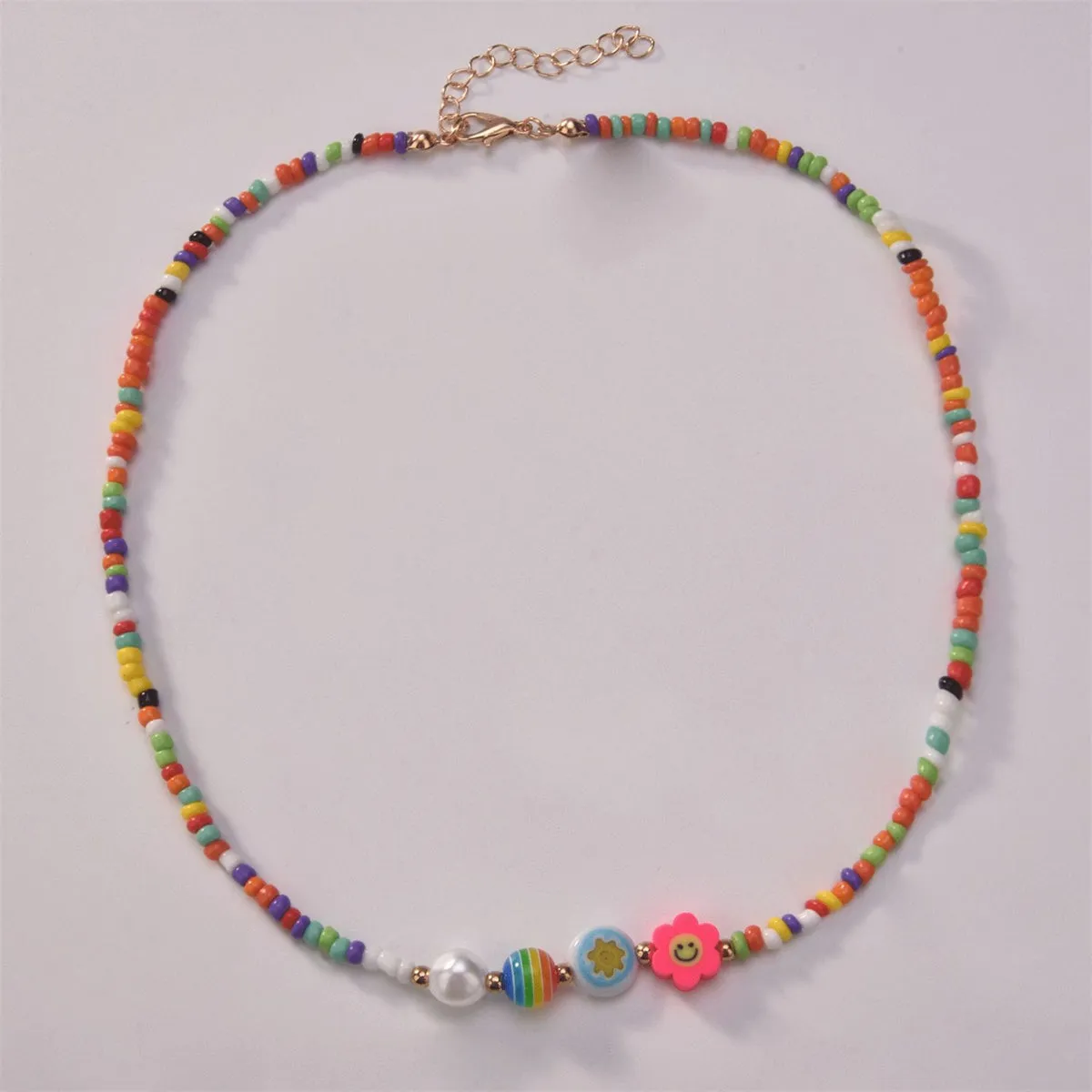 Pink Howlite & Polymer Clay Beaded Choker Necklace