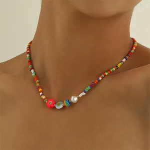 Pink Howlite & Polymer Clay Beaded Choker Necklace
