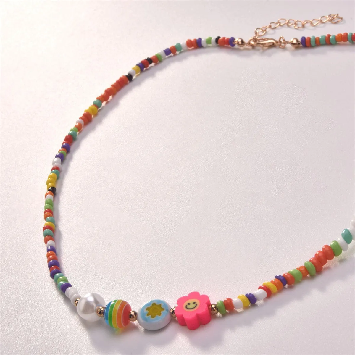 Pink Howlite & Polymer Clay Beaded Choker Necklace