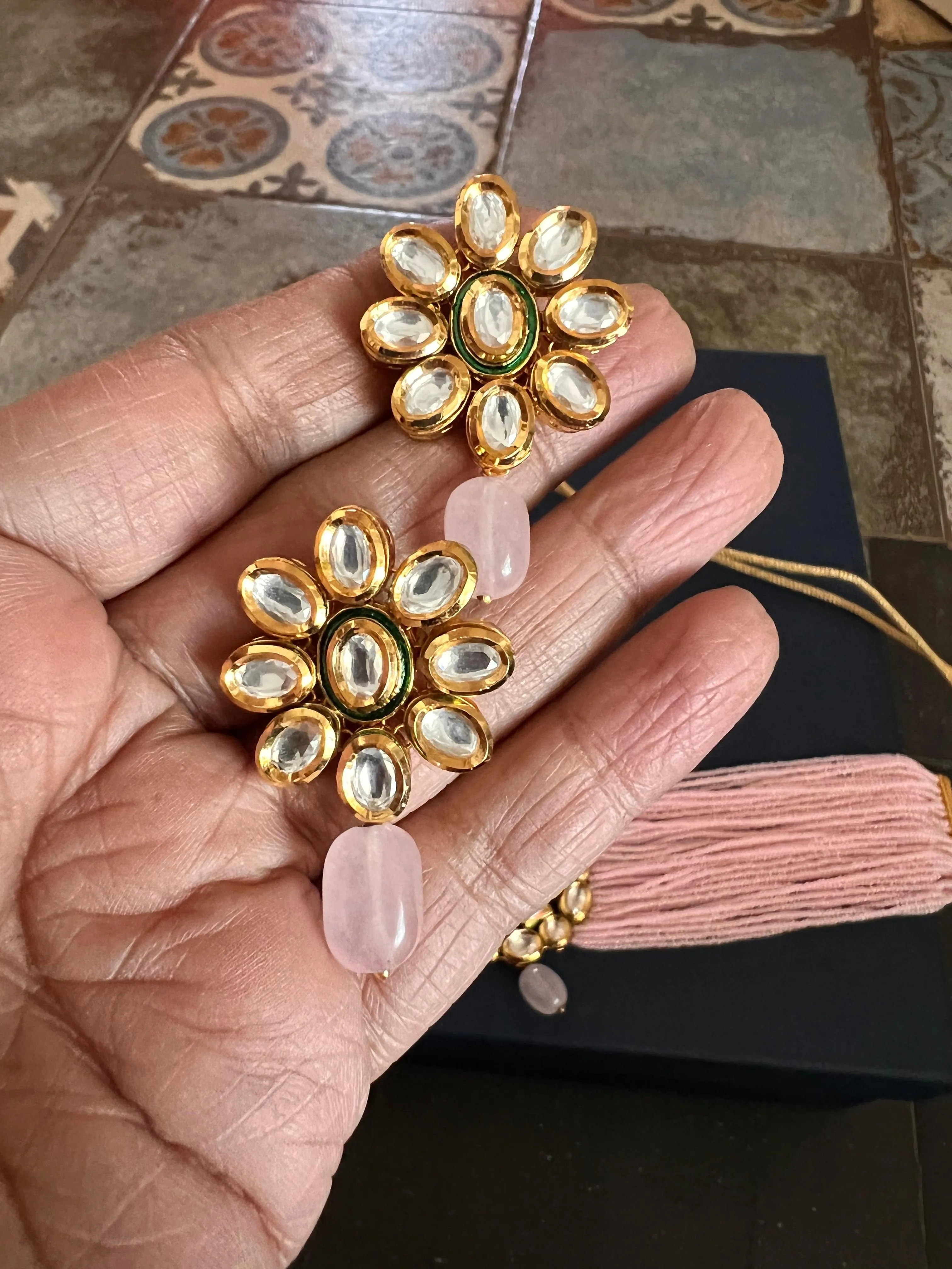 Pink Kundan Choker with Earrings
