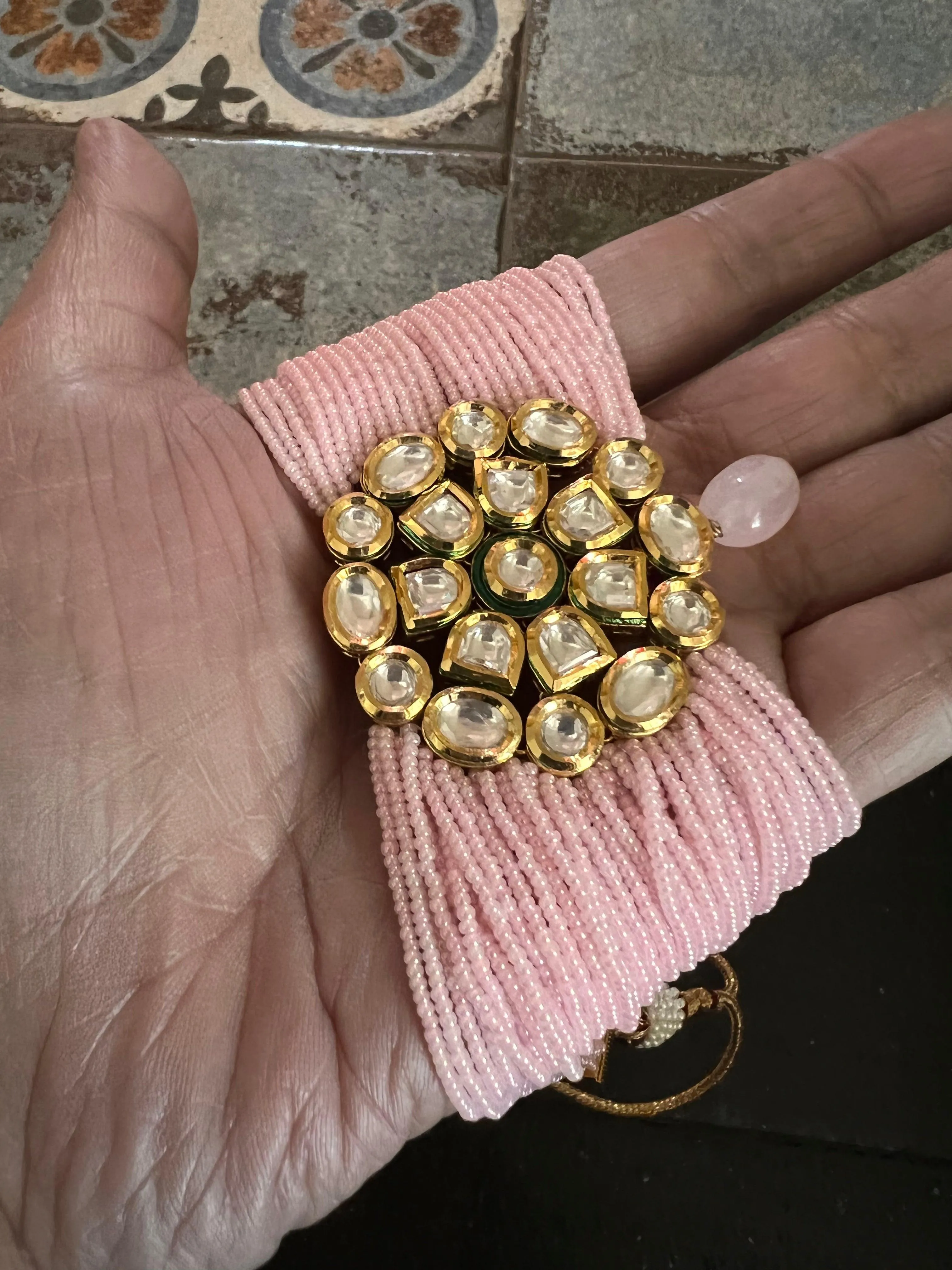 Pink Kundan Choker with Earrings