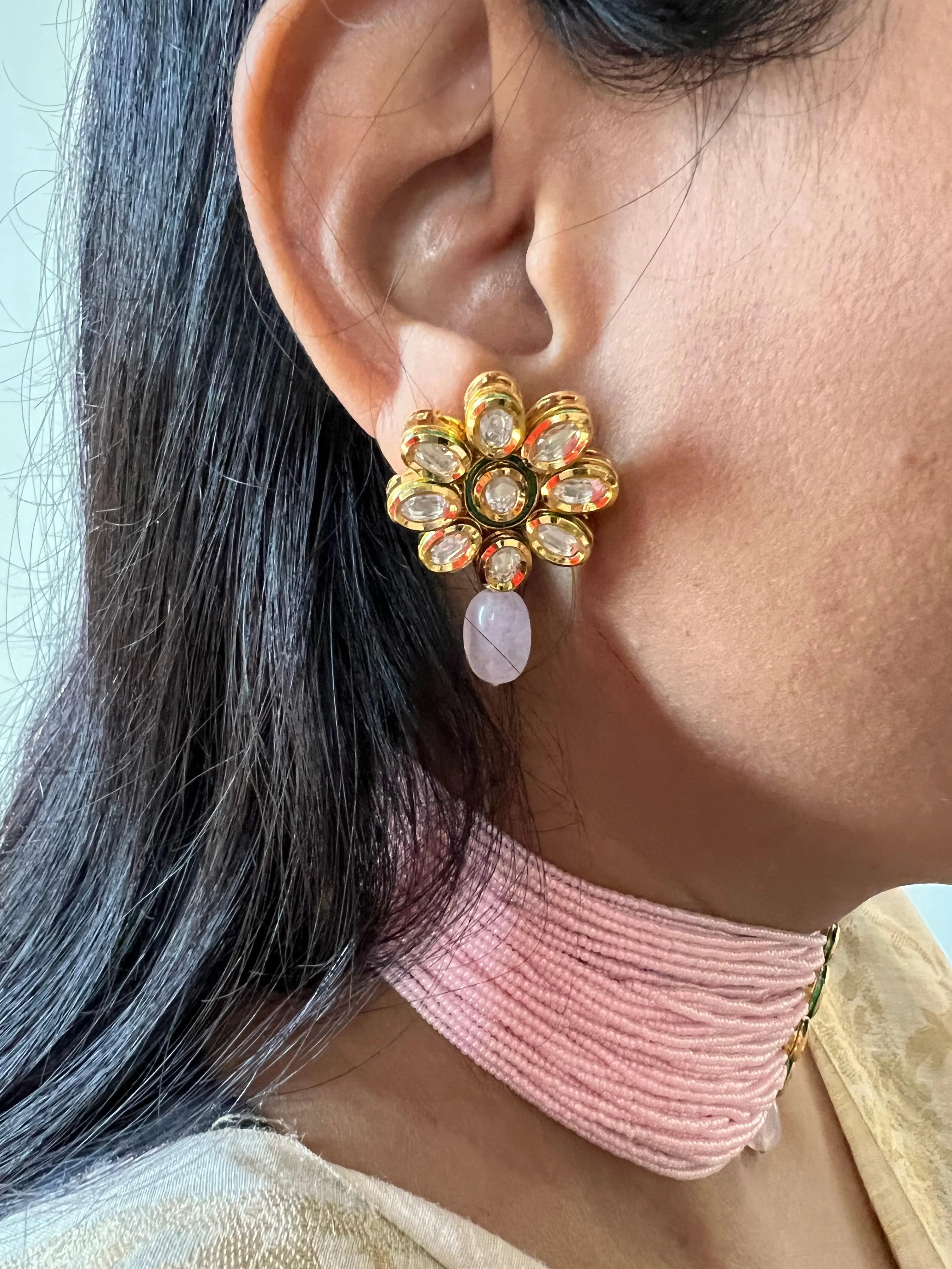 Pink Kundan Choker with Earrings