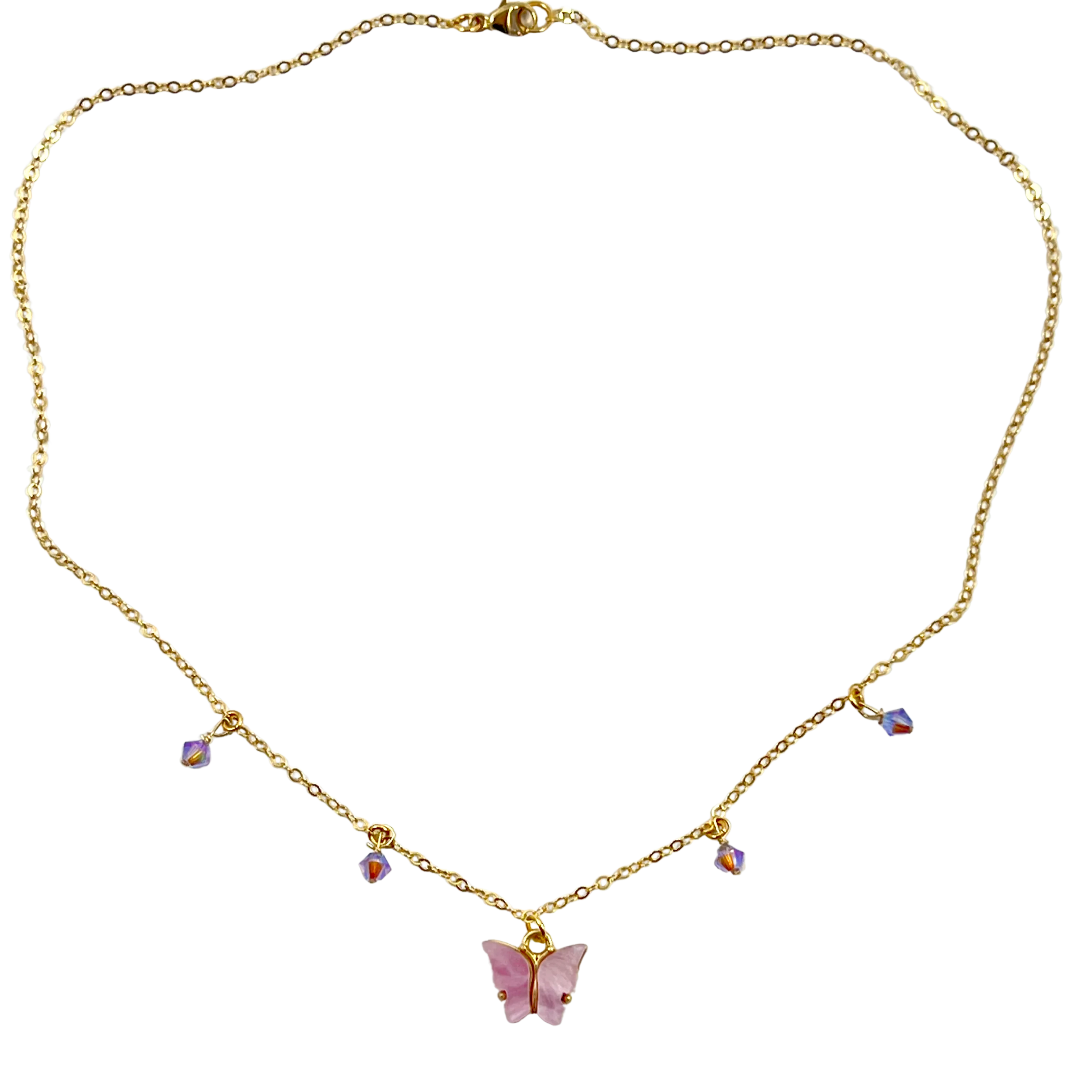 Pink Pearl Butterfly Choker 14K Gold Necklace