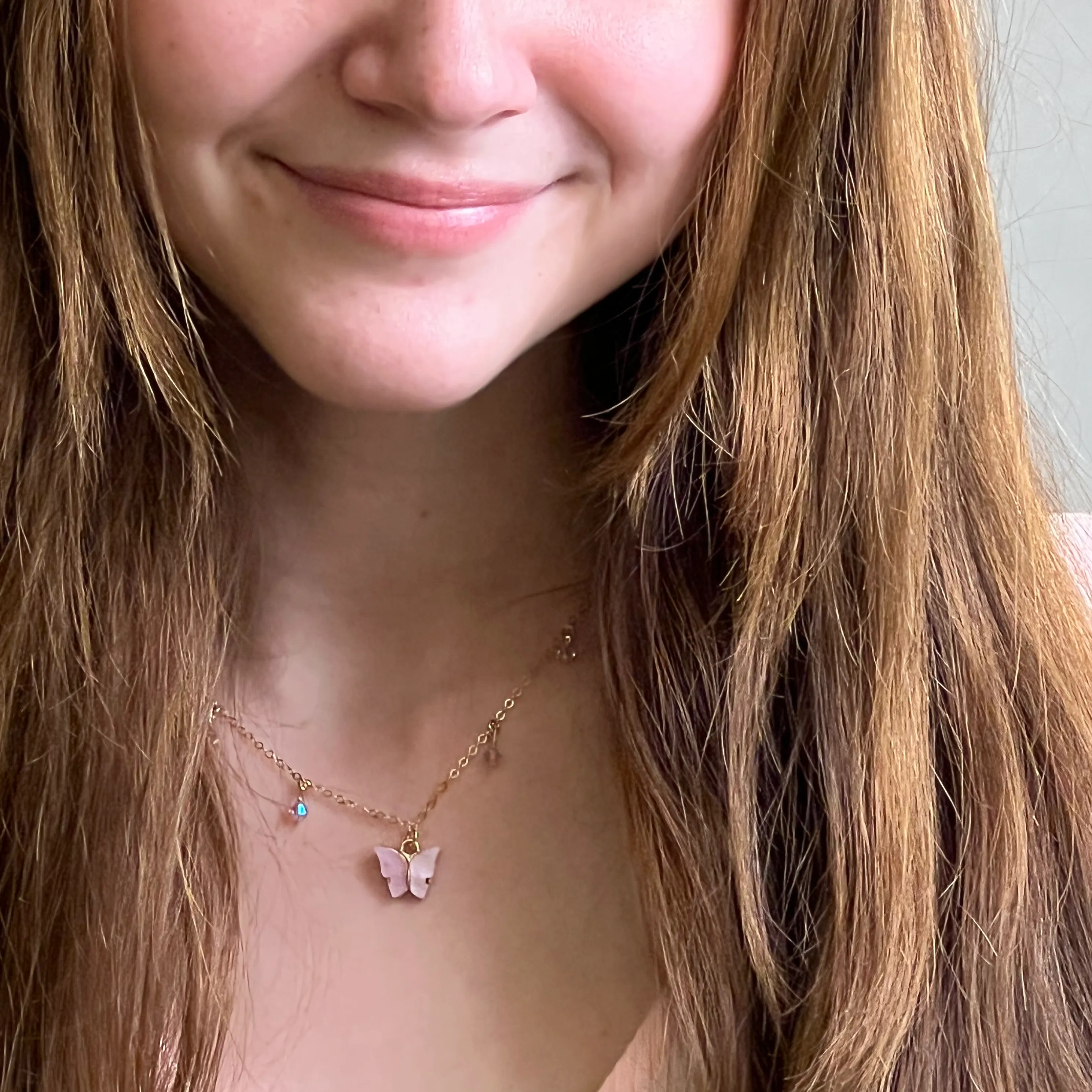 Pink Pearl Butterfly Choker 14K Gold Necklace