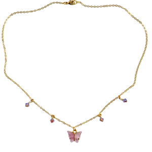Pink Pearl Butterfly Choker 14K Gold Necklace