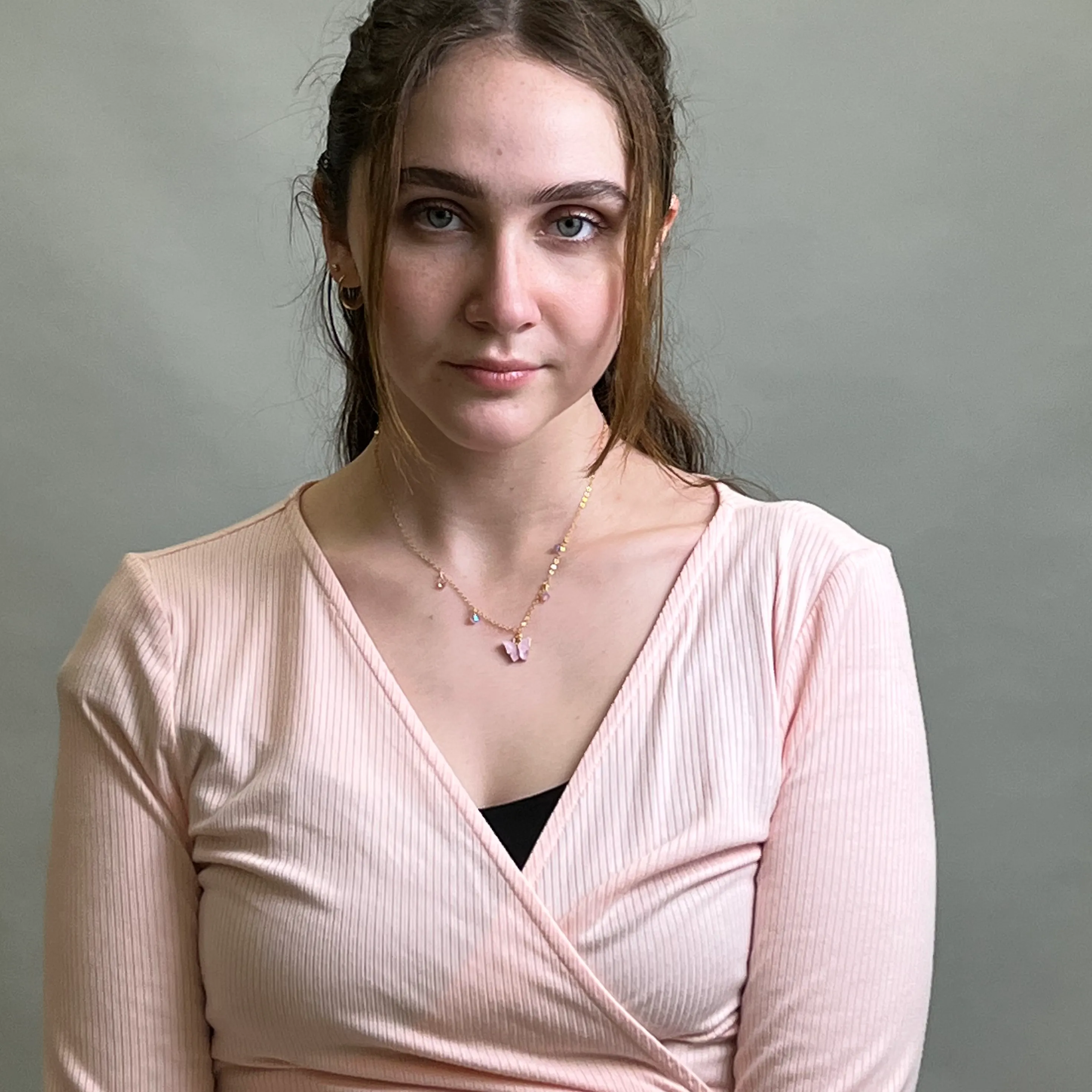 Pink Pearl Butterfly Choker 14K Gold Necklace