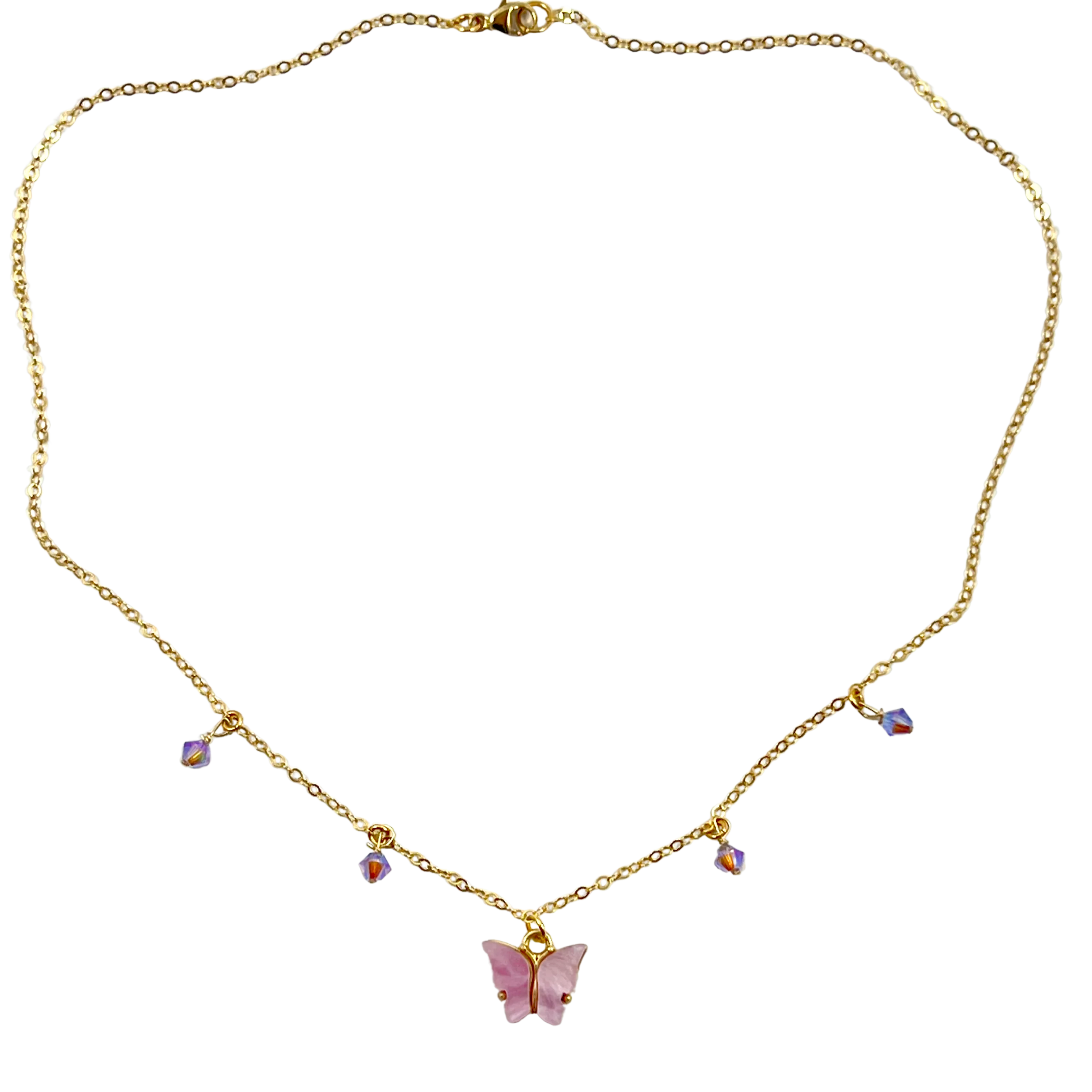 Pink Pearl Butterfly Choker 14K Gold Necklace