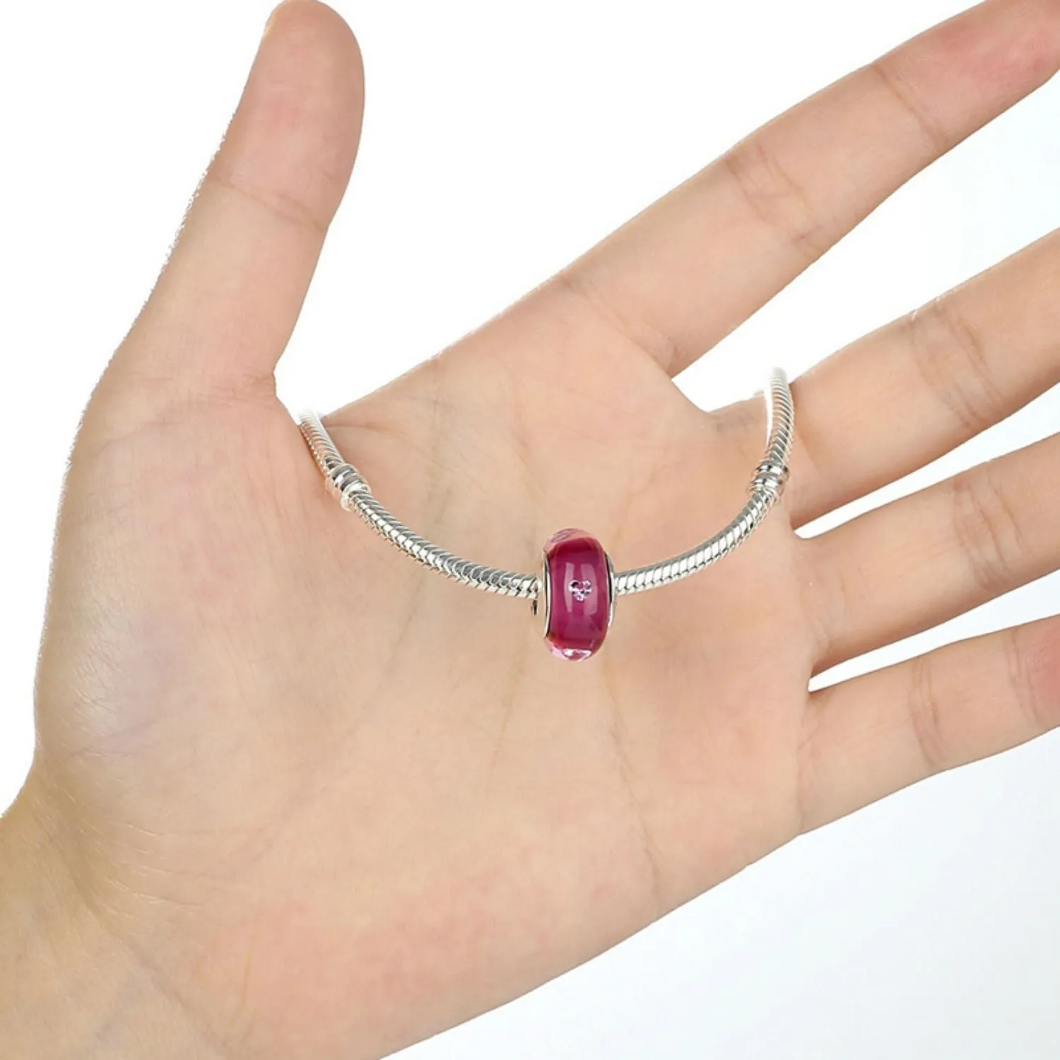 Pink with Hearts Murano Bead Charm