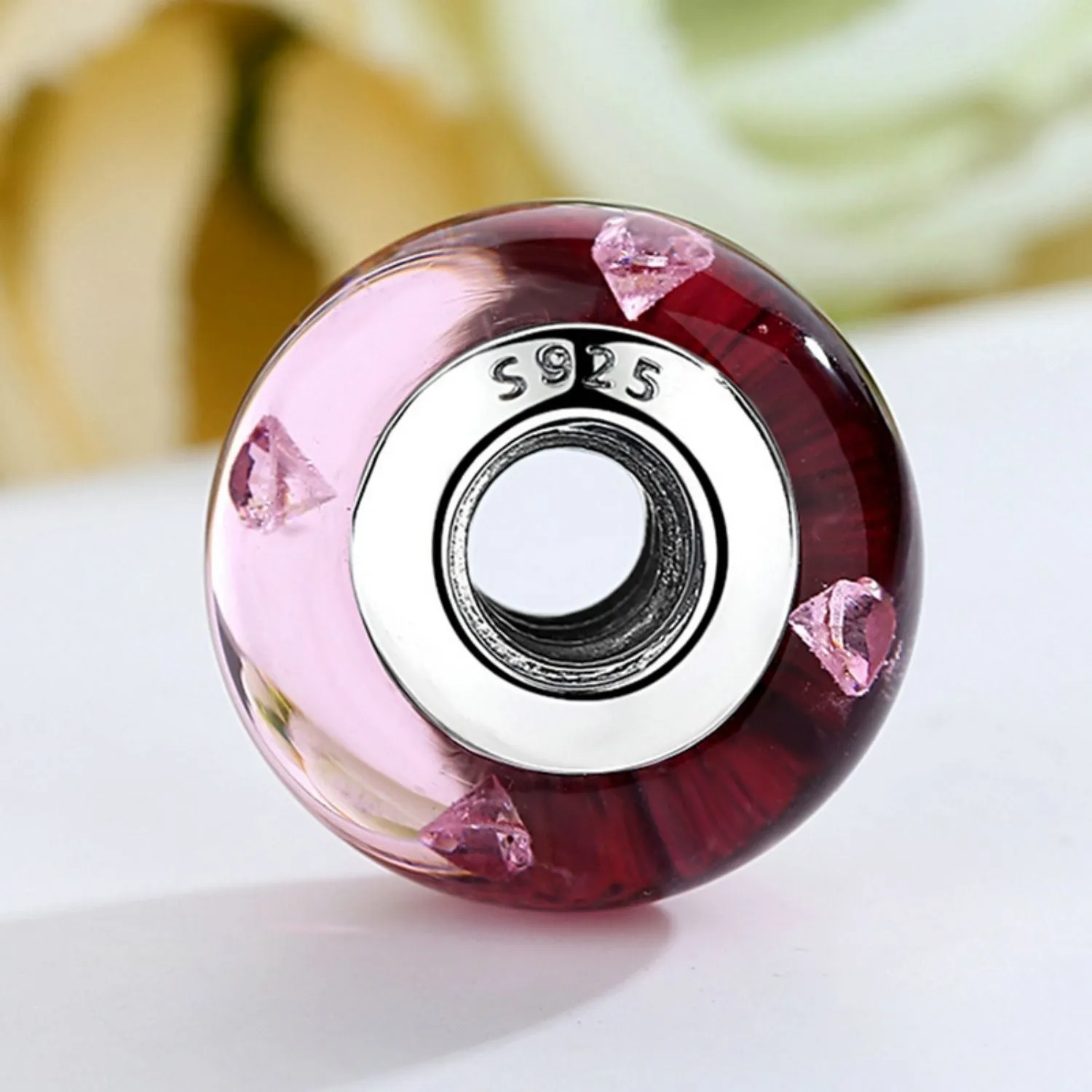 Pink with Hearts Murano Bead Charm