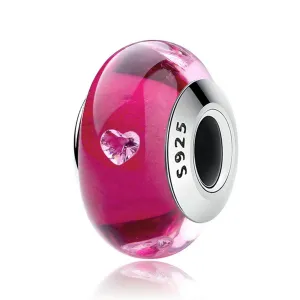 Pink with Hearts Murano Bead Charm