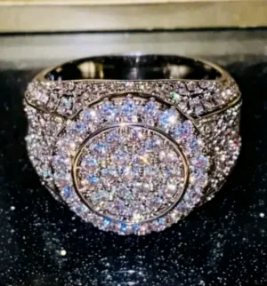 Pinky Men's Round Band Ring 1.2ct Iced CZ VVS 14k White Gold Finish Size 7-10