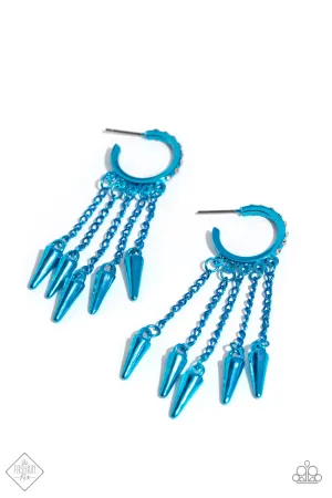 Piquant Punk - Blue - White Rhinesonte Metallic Paparazzi Hoop Earrings - December 2023 Magnificent Musings