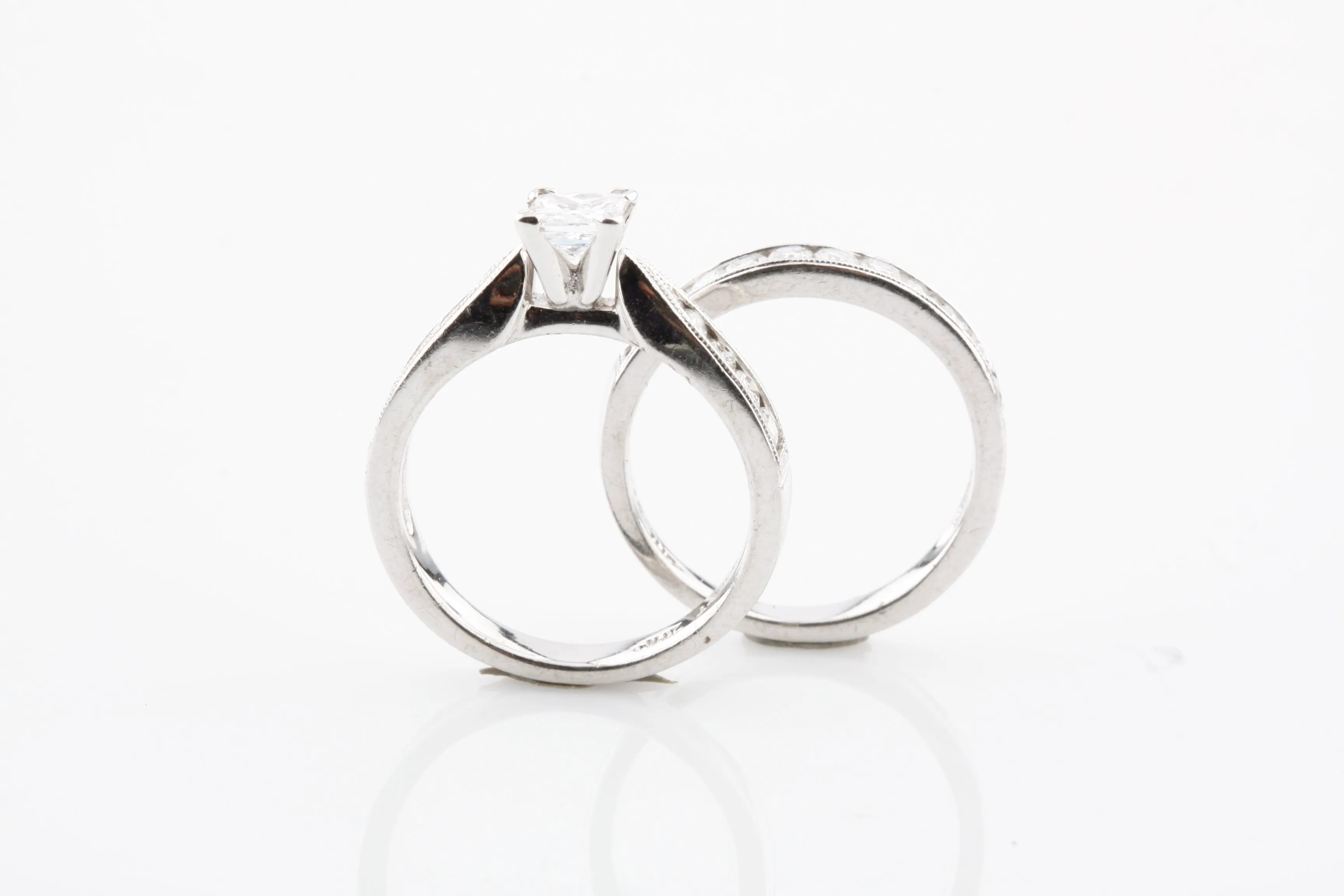 Platinum Women's 0.56 Ct Princess Cut Wedding Set with Round Accent Stones Sz 6