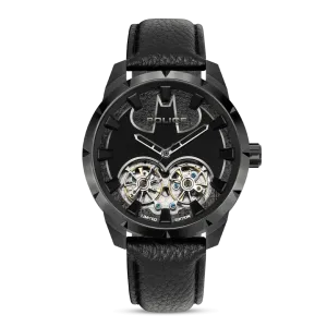 Police Dark Knight Gents Black Dial Black Leather Starp Watch