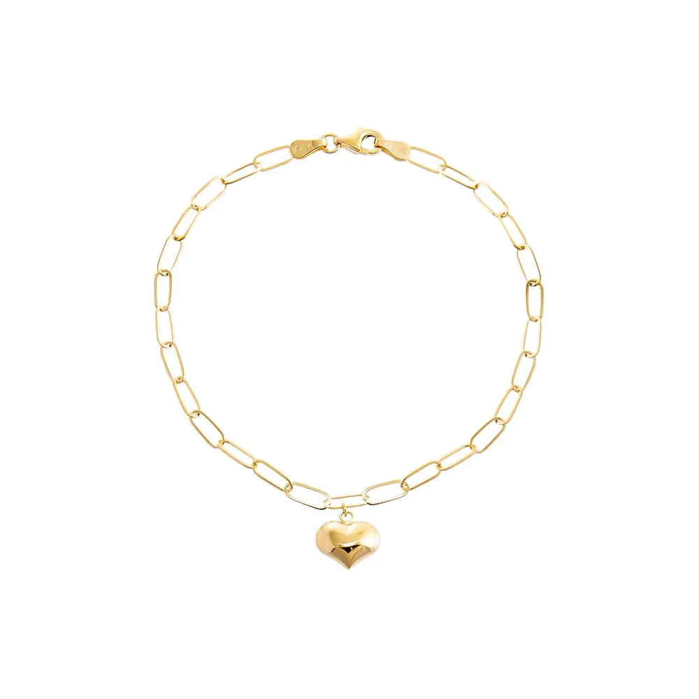 Puffy Heart Paper Clip Bracelet 14K